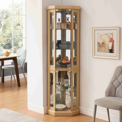 5-Tier Lighted Corner Curio Cabinet with Adjustable Glass Shelves