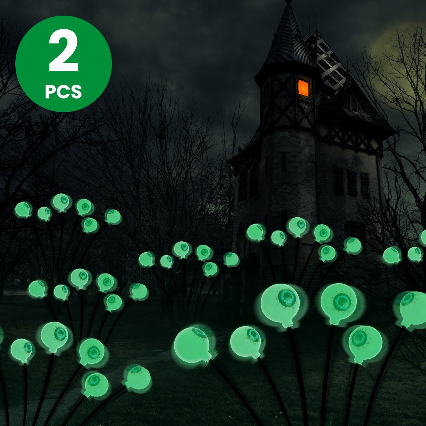 2Packs Solar Scary Eyeballs Lights Outdoor Halloween Decoration Swaying Light Halloween Path Lights Ornaments with Total 12LED IP65 Waterproof for Yar