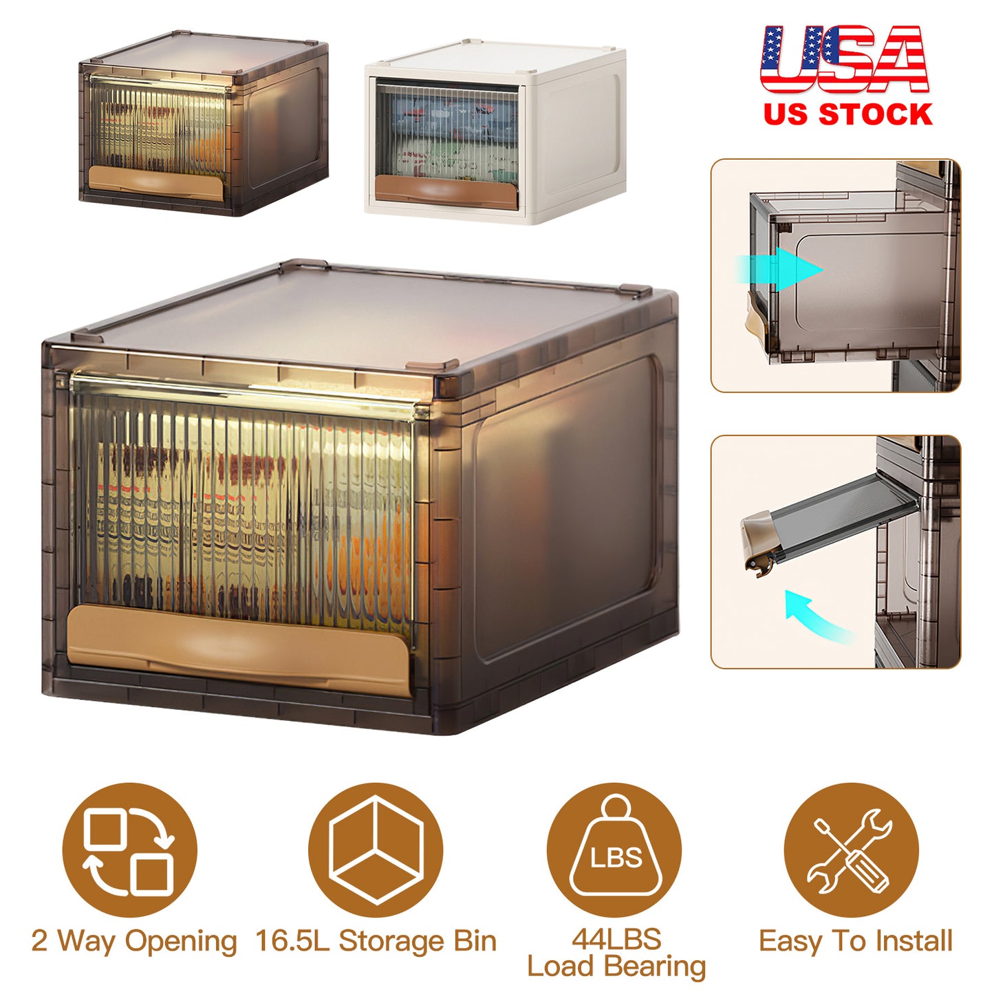 16.5L Stackable Storage Bin Plastic Drawer with Lid Closet Organizer Two Ways Opening Storage Box for Closet Kitchen Living Room Bedroom