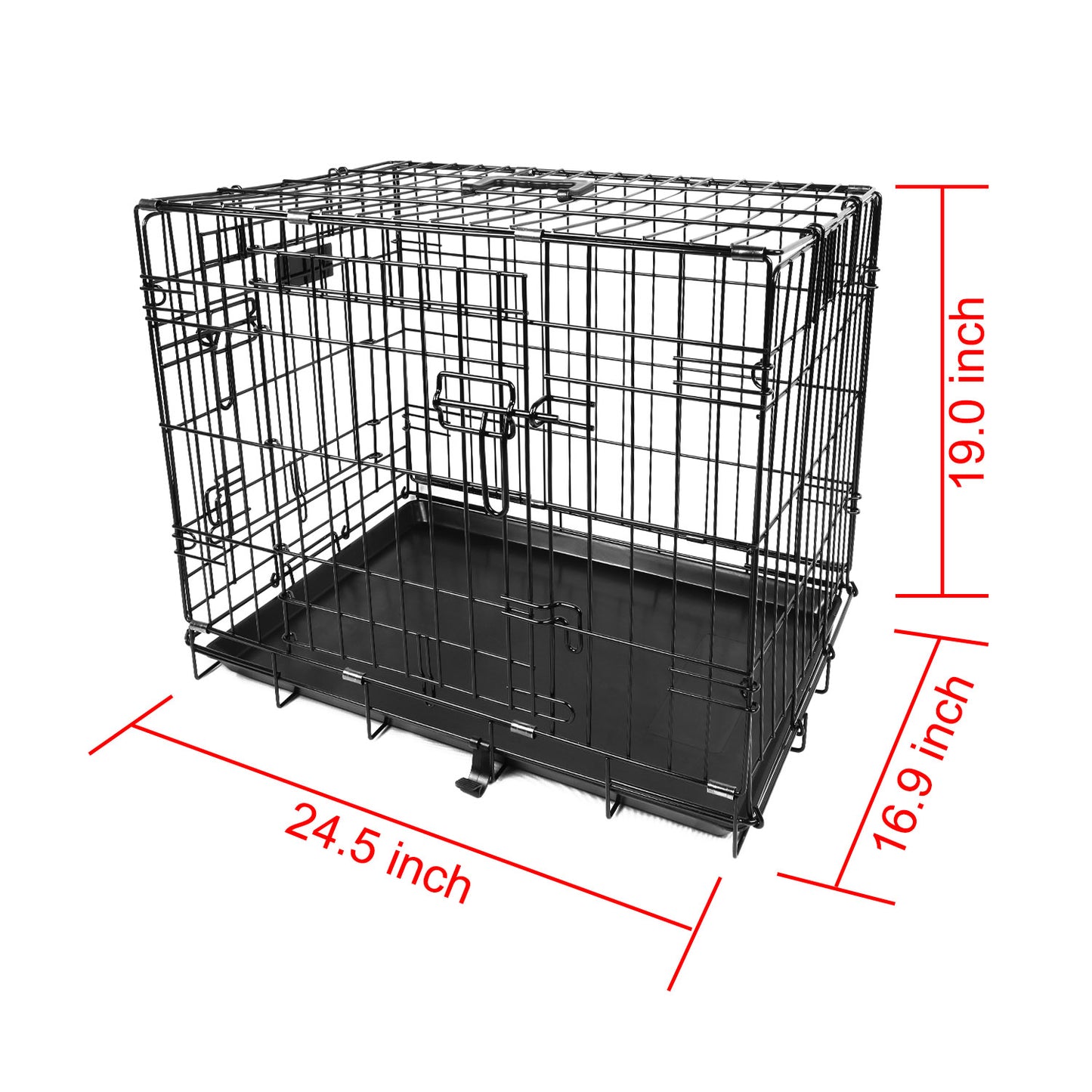 24inches Dogs Crate Folding Metal Pets Crates Double Door Puppy Cage Easy Set Up