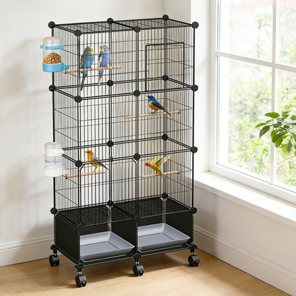 46-Inch Bird Cage with Wooden Perches and Lockable Wheels