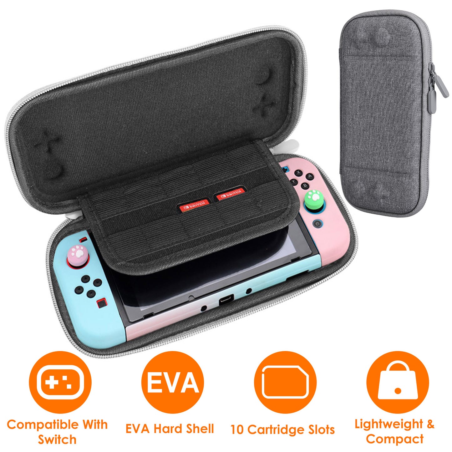 Carrying Case Compatible with Nintendo Switch EVA Hard Shell Console Storage  Bag Pouch Case w/ 10 Game Catridge Slots