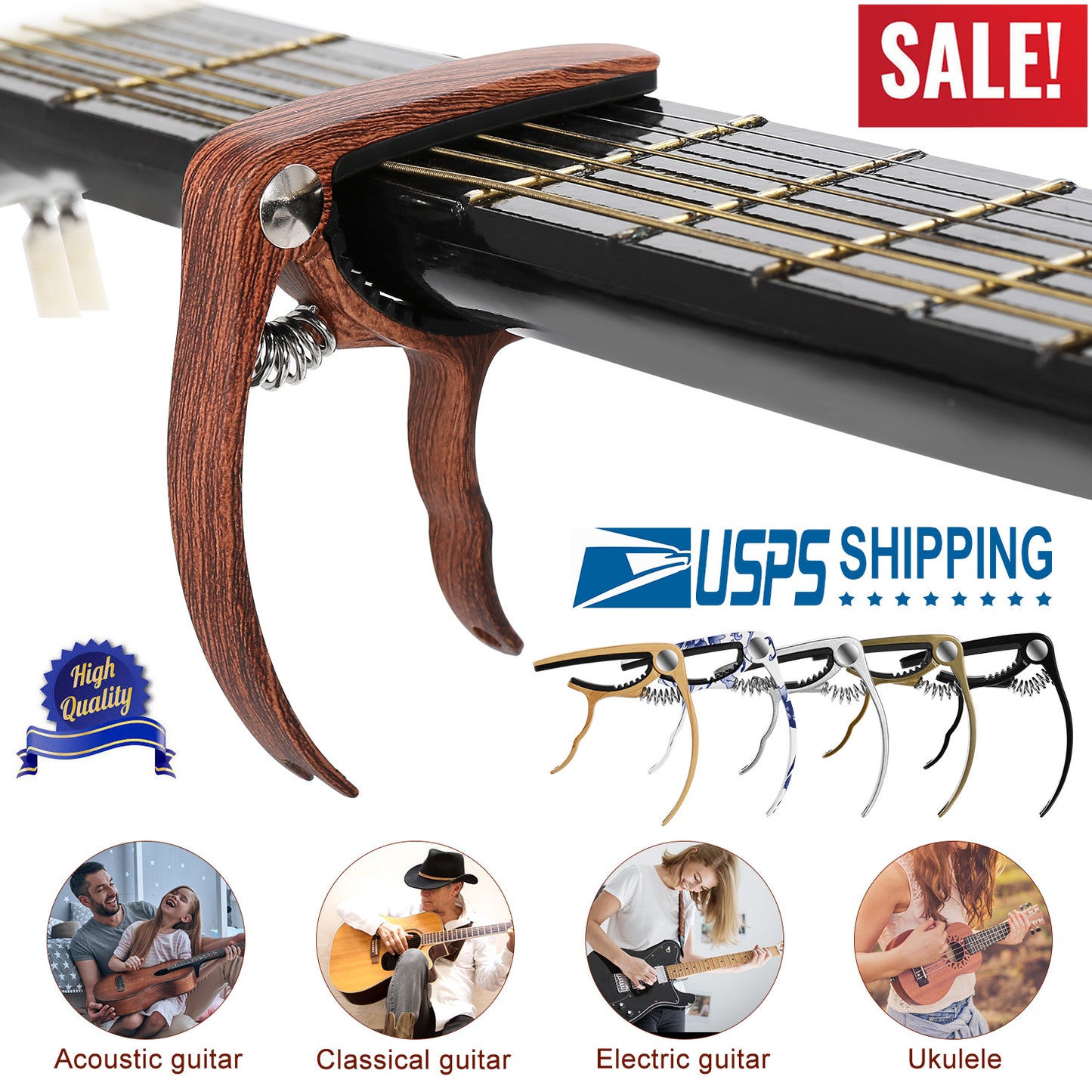 Universal Acoustic Guitar Capo 3 in 1 Zinc Alloy for Acoustic Electric Guitar Classical Acoustic Guitar Ukulele Guitar Tuning Accessories