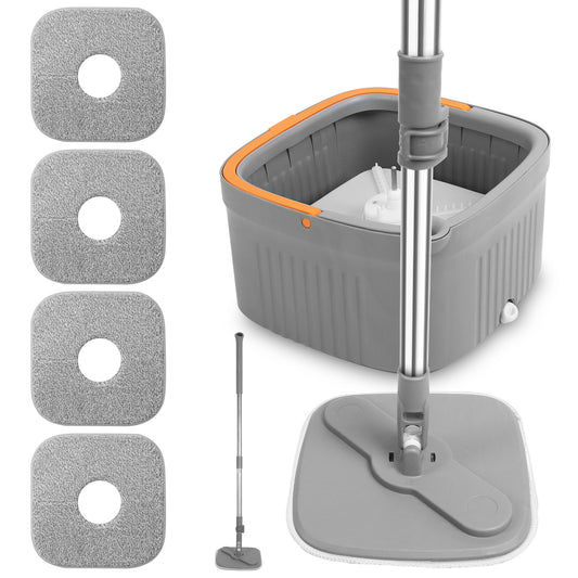 Spin Mop Set – Dual Bucket with 4 Reusable Microfiber Pads