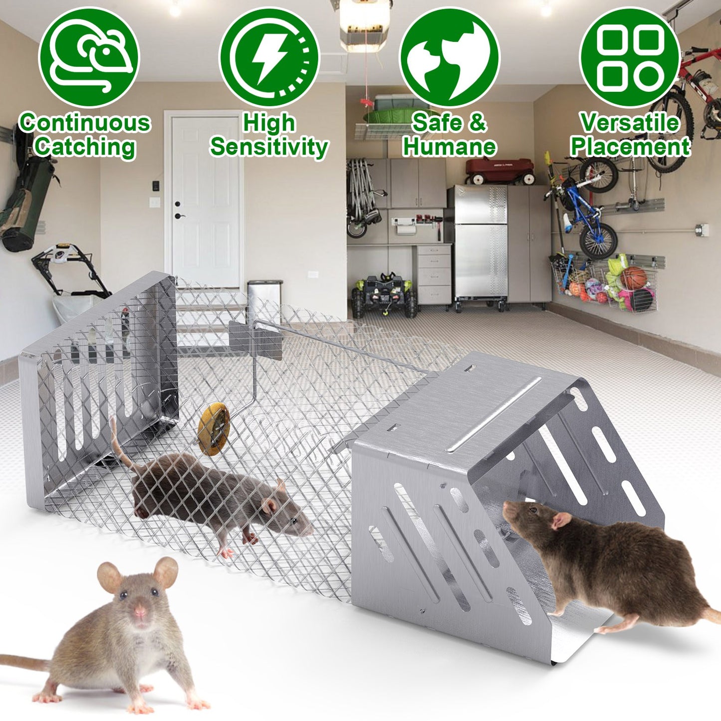Automatic Continuous Rat Trap Single Door Mouse Cage Humane Live Animal Trap Cage Indoor Outdoor for Small Rodents Mice Voles