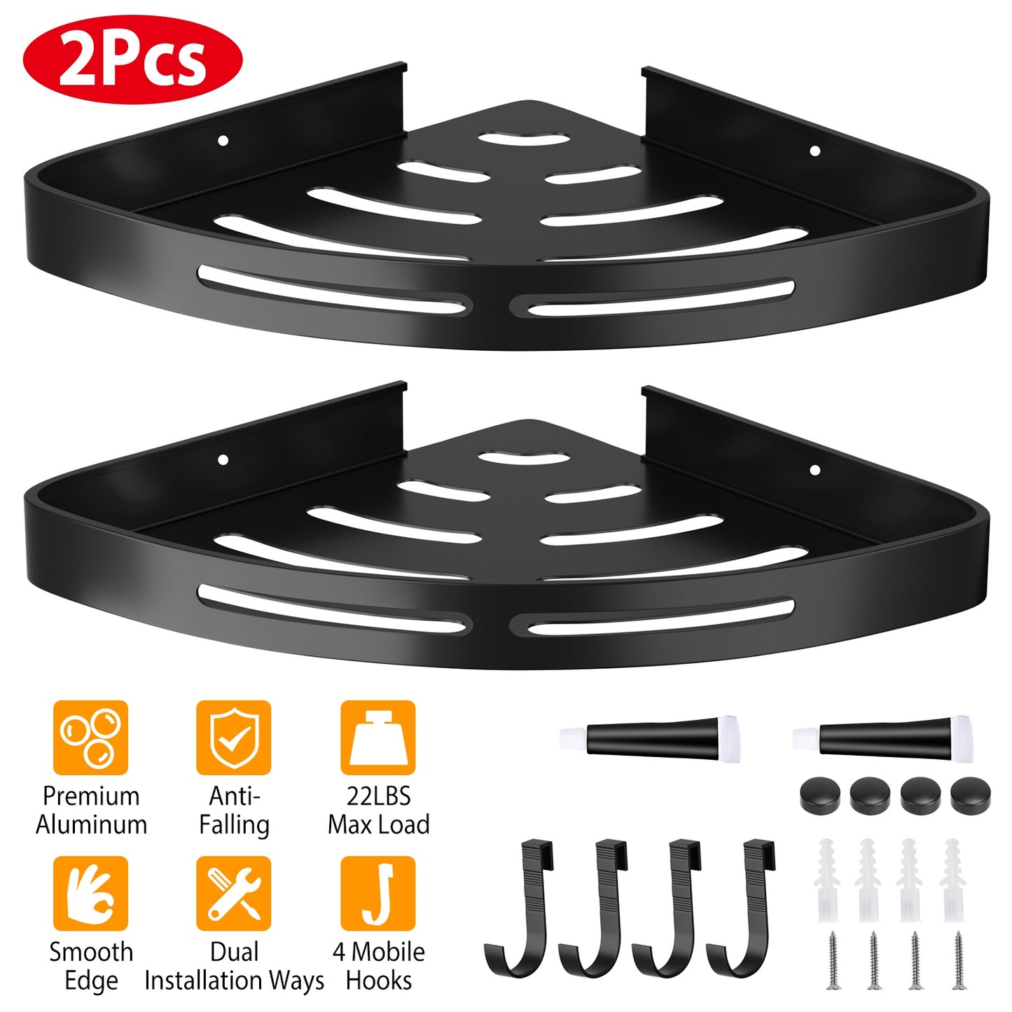 2Pcs Corner Shower Caddy Shelf Adhesive Bathroom Wall Mounted Storage Racks Aluminum Organizers For Bathroom Toilet Kitchen Dorm