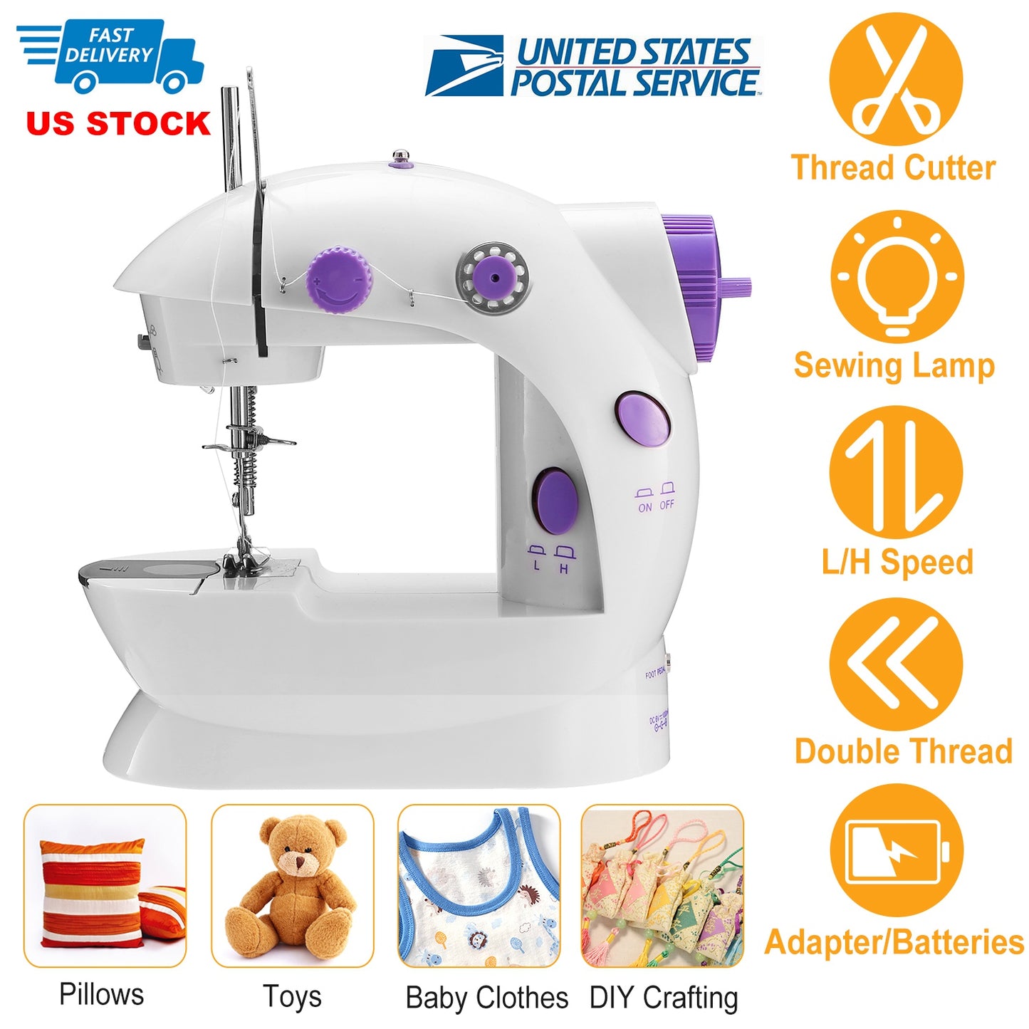 Electric Sewing Machine Portable 2 Speed Overlock Foot w/ Foot Pedal LED Light