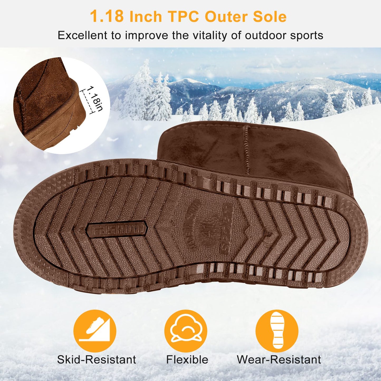 Women Ladies Snow Boots Waterproof Faux Suede Mid-Calf Boots Fur Warm Lining Shoes