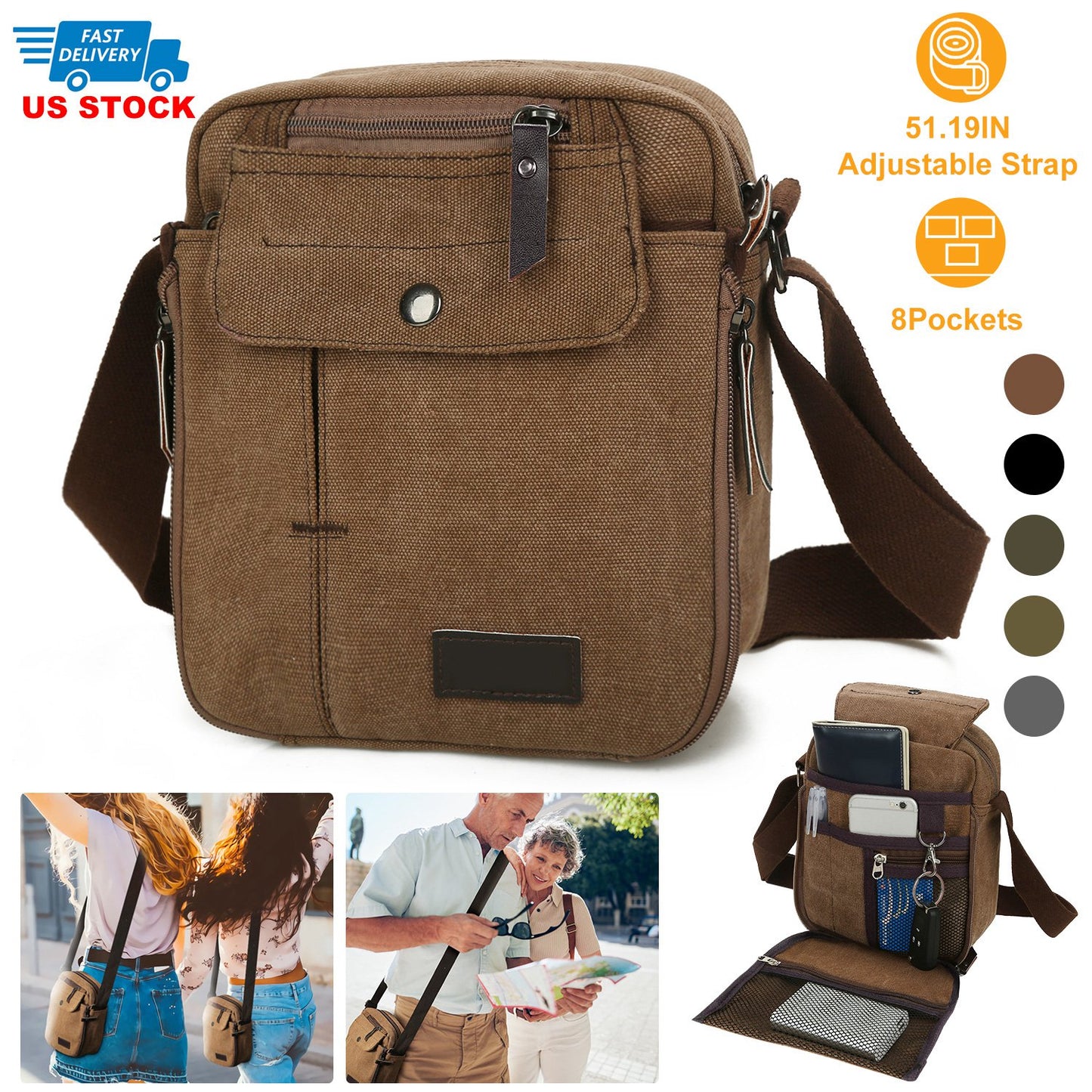 Unisex Crossbody Bags Canvas Phone Tablet PC Shoulder Bag Credit Card Key Messenger Purse