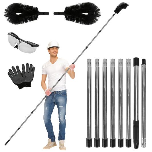 11.5FT Gutter Cleaning Brush With Telescoping Handle Rain Gutter Cleaner Extendable Gutter Cleaning Tool From The Ground with 2 Angled Brushes Anti-sl