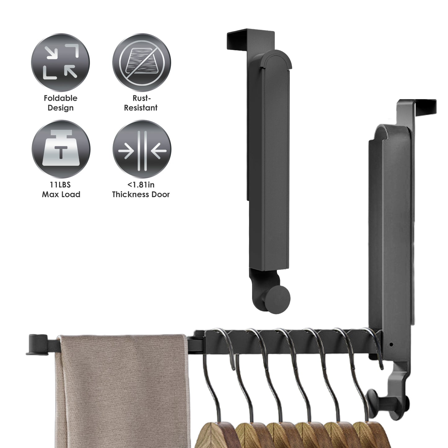 2Pcs Over The Door Hanger Hooks For Clothes Foldable Clothes Drying Rack For Laundry Coats Towels Portable Clothing Hanger Hook For 1.81In Thickness D