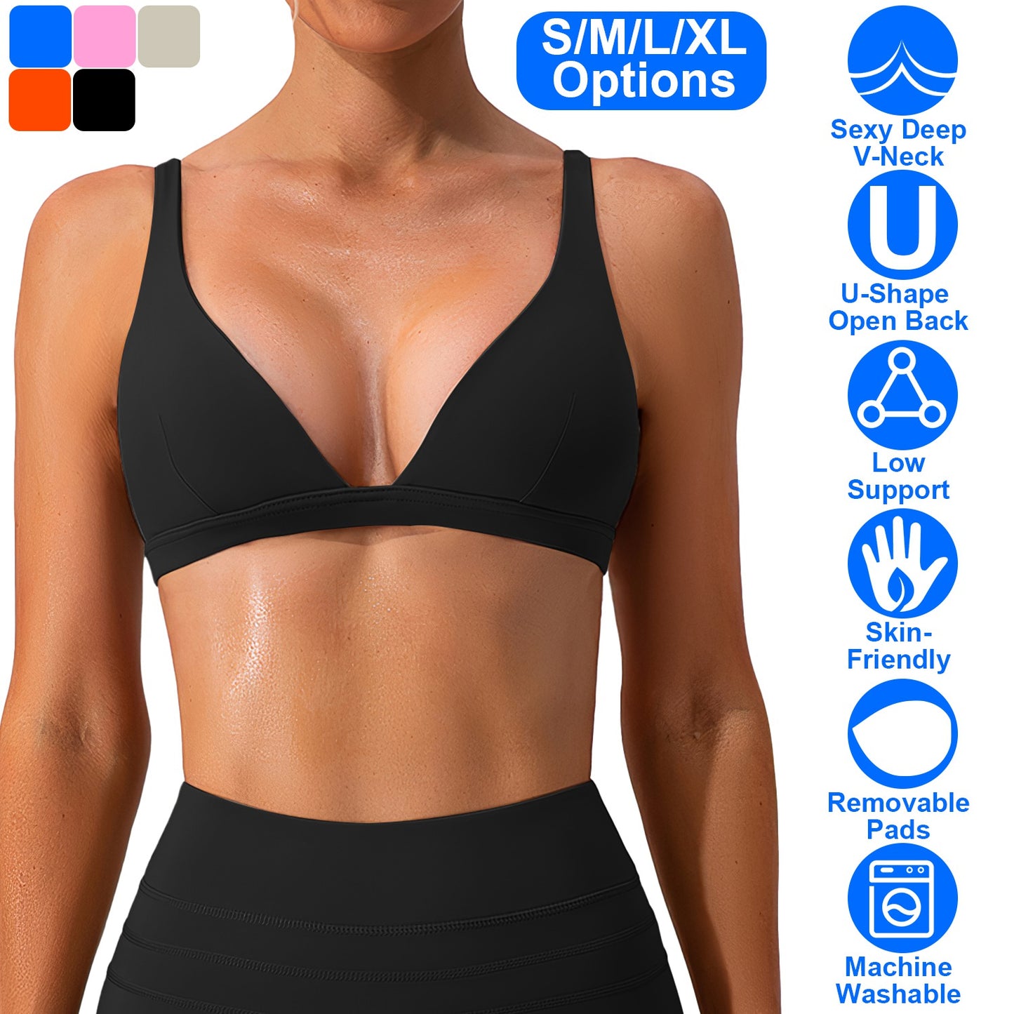 Women Deep V-Neck Sports Bras U-Shaped Back Sport Bras Padded StrappyÊCrop Open Back Low Impact Bras SexyÊFitnessÊTank Tops with Removable Pads for Gy