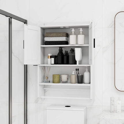 Wall Mounted Bathroom Cabinet with Towel Bar & Toilet Paper Holder