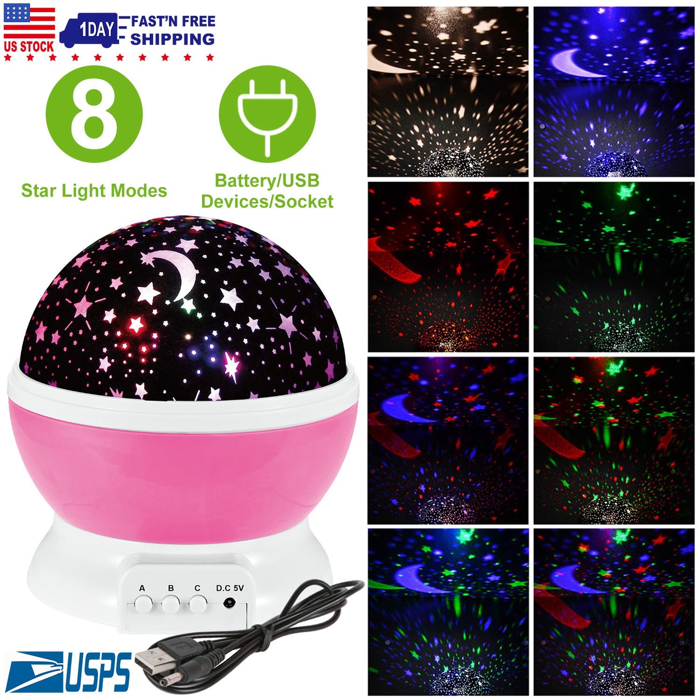 LED Star Sky Projector Night Light Kids Rotating Starry Night Lamp USB Sleep Light Xmas Gift