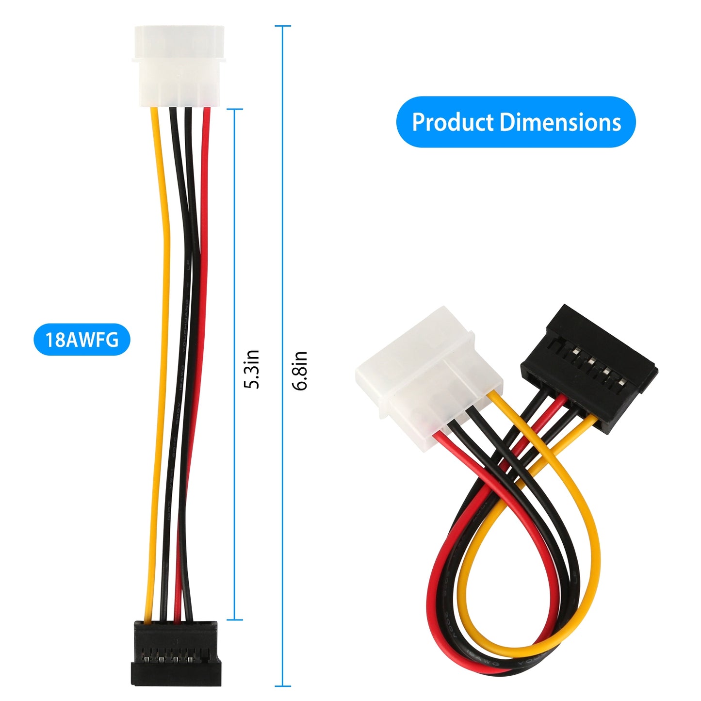 2 Packs 4 Pin Male To 15Pin Female Data Cable Adapter Converter Hard Drive Cable