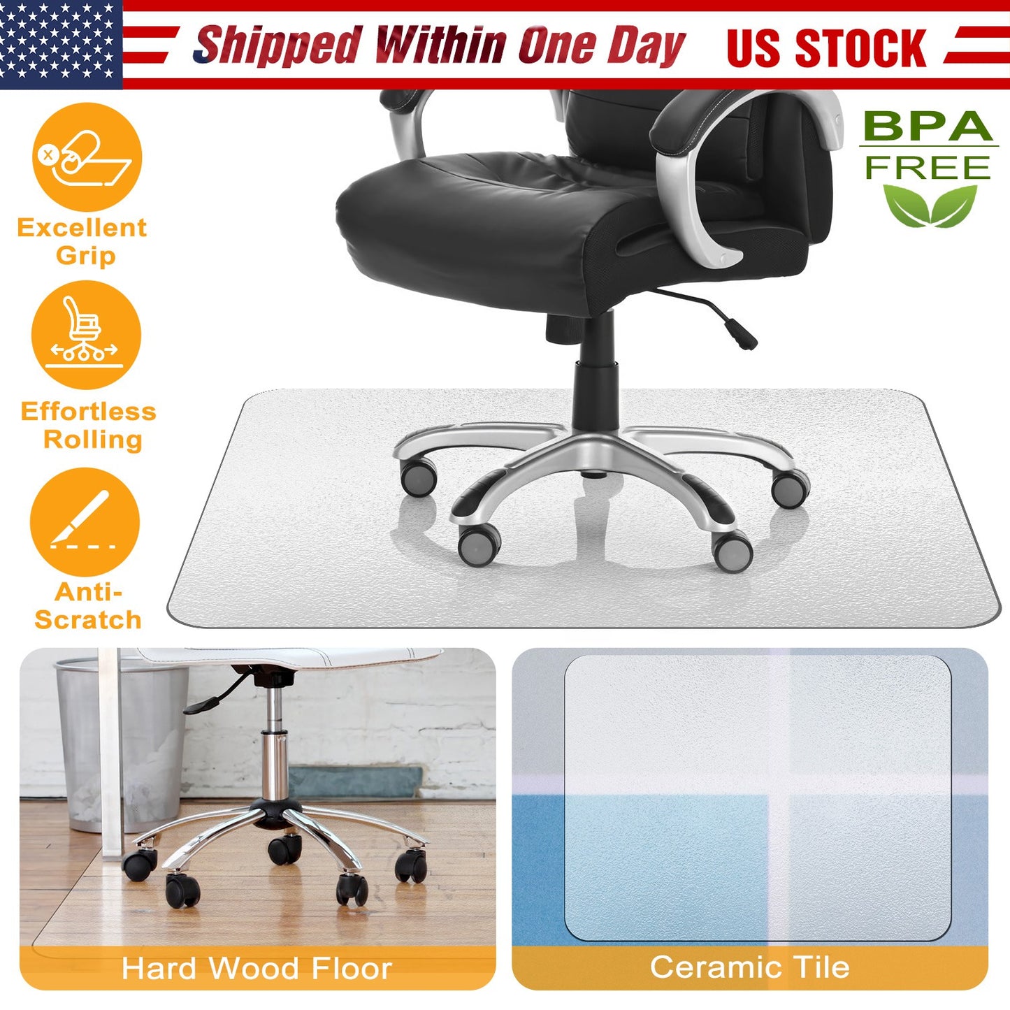 36Ó x 48Ó Chair Desk Mat Floor Carpet PVC Protector Mat Home Office Hard Wood Floor Use