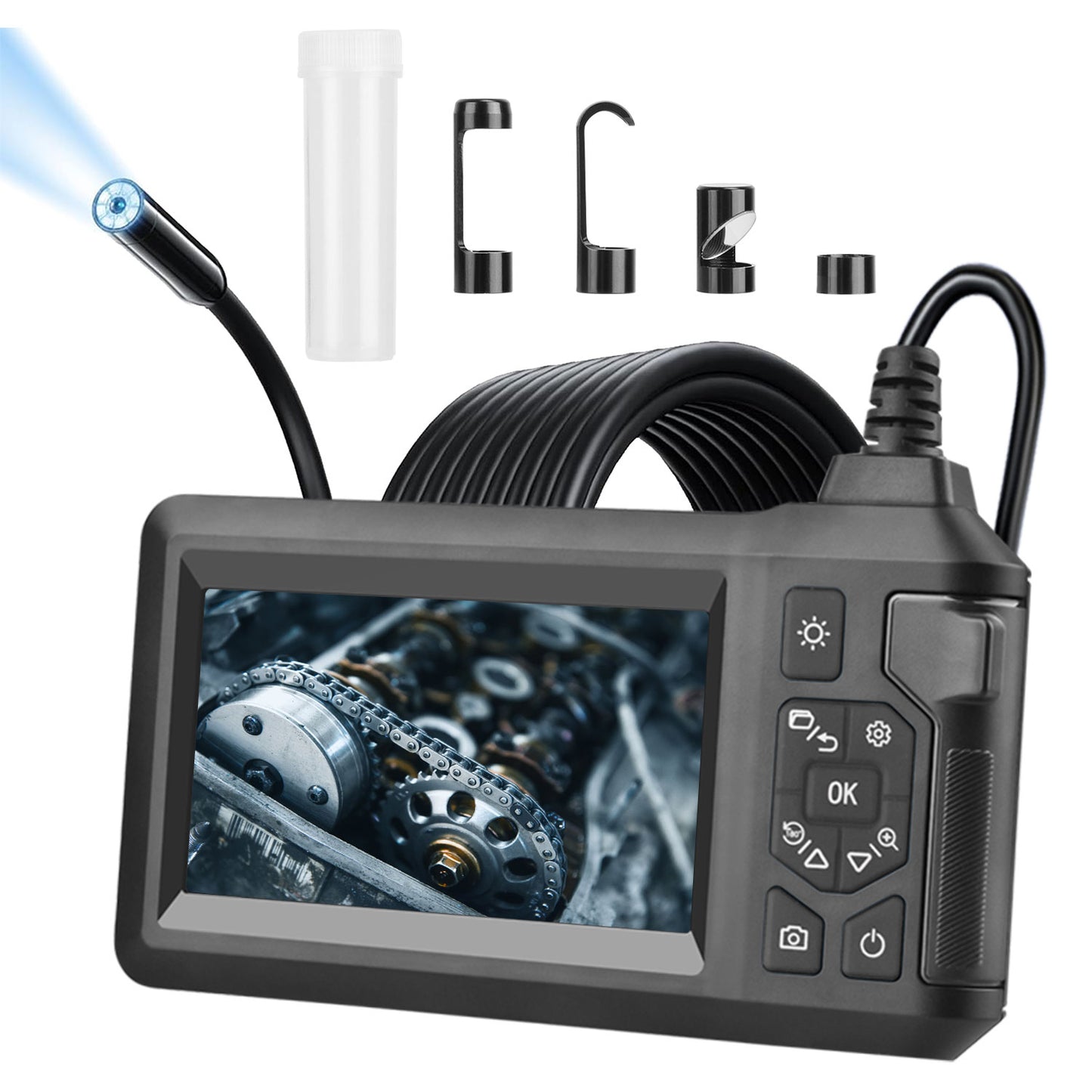 1080P Endoscope Camera with 8 LED Light 8mm Borescope Inspection Camera 4.3Ó Colorful Screen IP67 Waterproof 16.4FT Semi-Rigid Cord Handheld Snake Cam