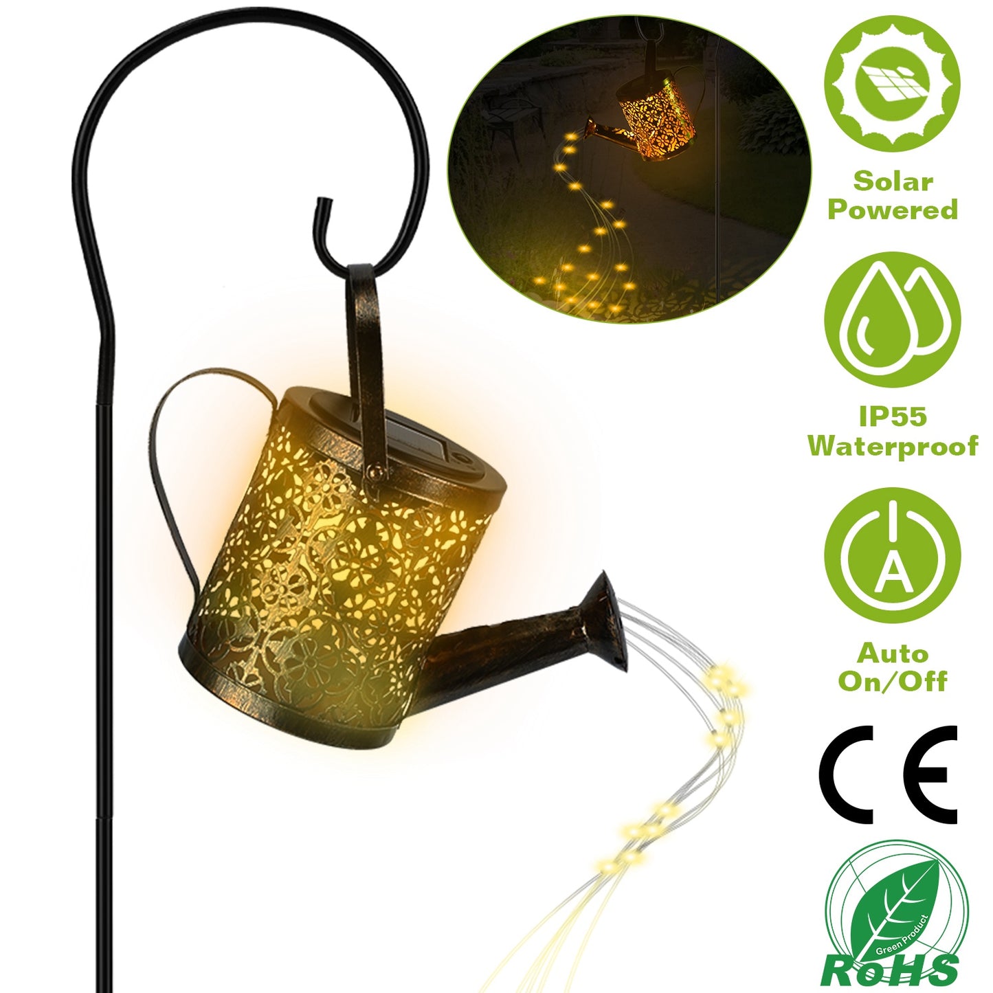 Solar Watering Can Powered String Light Hollow LED Watering Can Light Garden Fairy Decoration Solar Stake Lights For Pathway Yard Lawn Patio Landscape