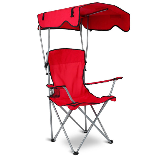 Foldable Beach Canopy Chair Sun Protection Camping Lawn Canopy Chair 330LBS Load Folding Seat w/ Cup Holder For Beach Poolside Travel Picnic