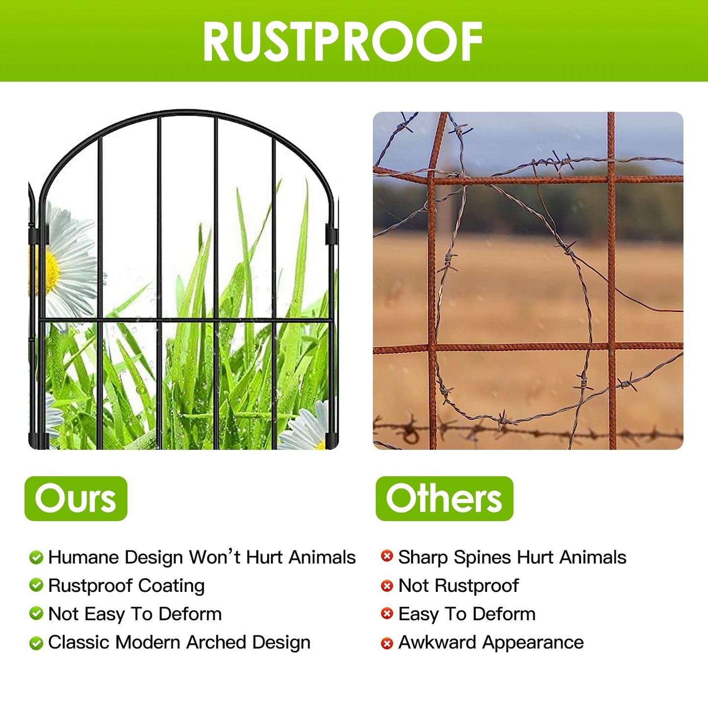 10Pcs Decorative Garden Fence Rustproof Iron Wire Arched Fence Animal Barrier Border 12.59Ó Width 23.93Ó Length For Yard Landscape Patio Outdoor Decor