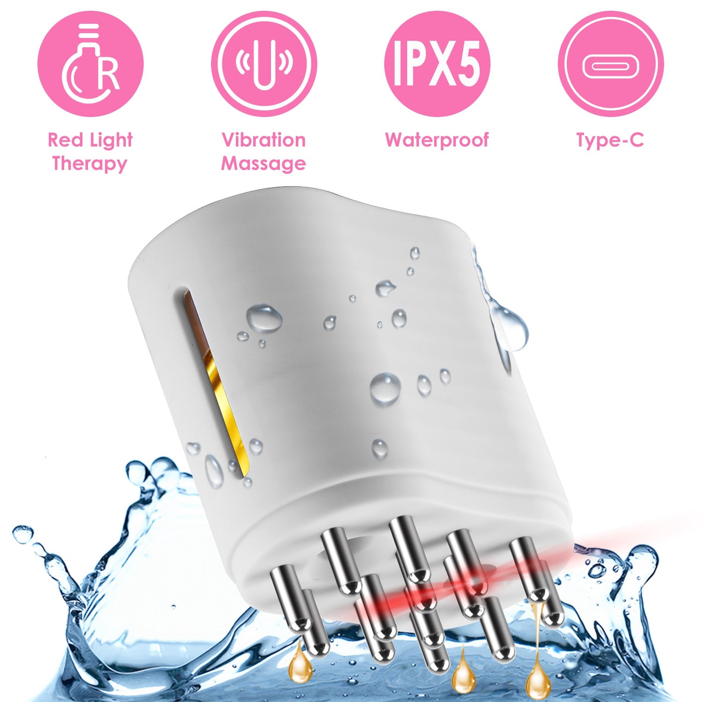 2 IN 1 Electric Scalp Massager And Hair Oil Applicator For Essential Oil Hair Growth Treatment Type-C Rechargeable IPX5 Waterproof Red Light Therapy V