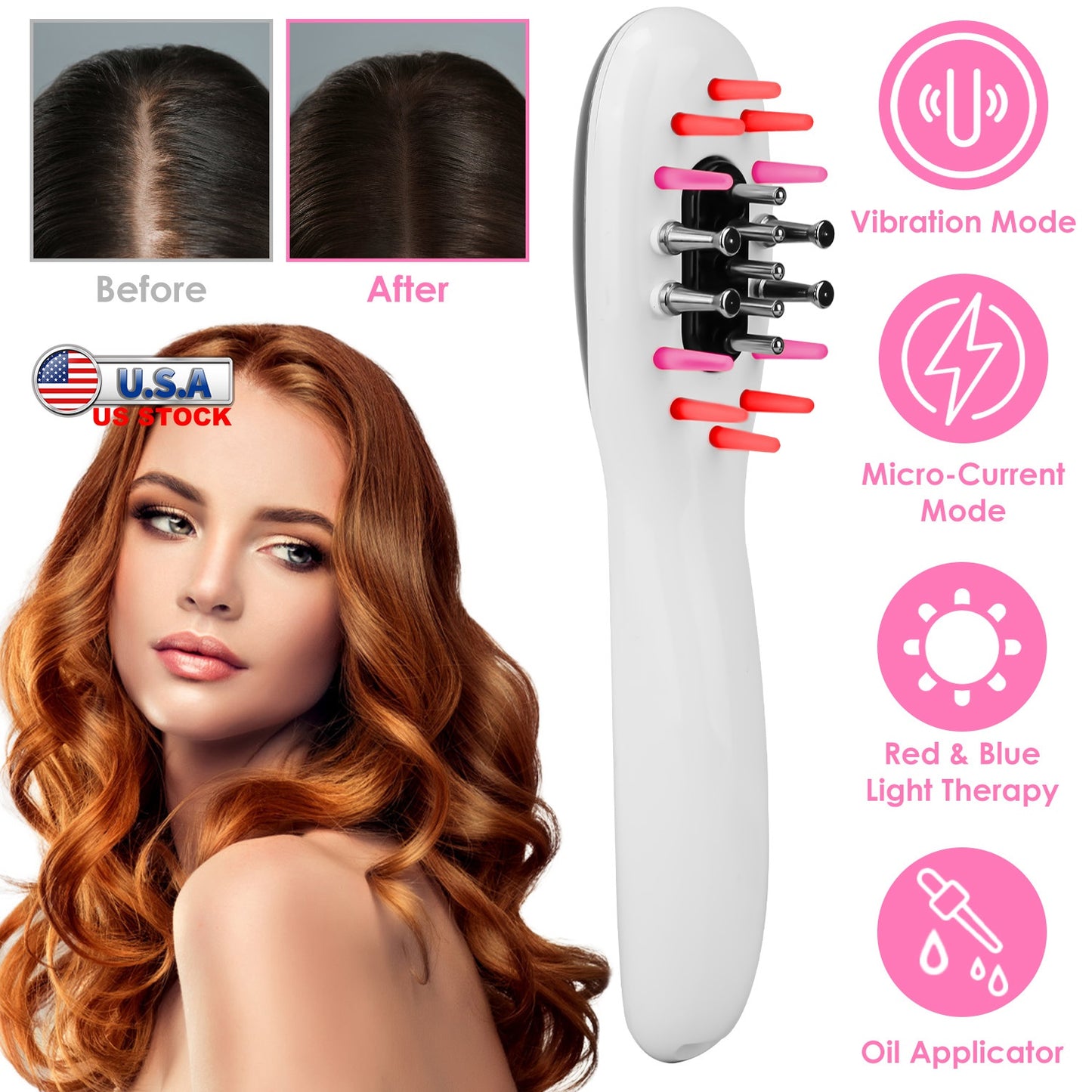 Electric Scalp Massage Comb MicrocurrentÊHair Brush Handheld Head Scratcher Massager Hair Oil Applicator with Vibration Micro-Current Mode Red & Blue