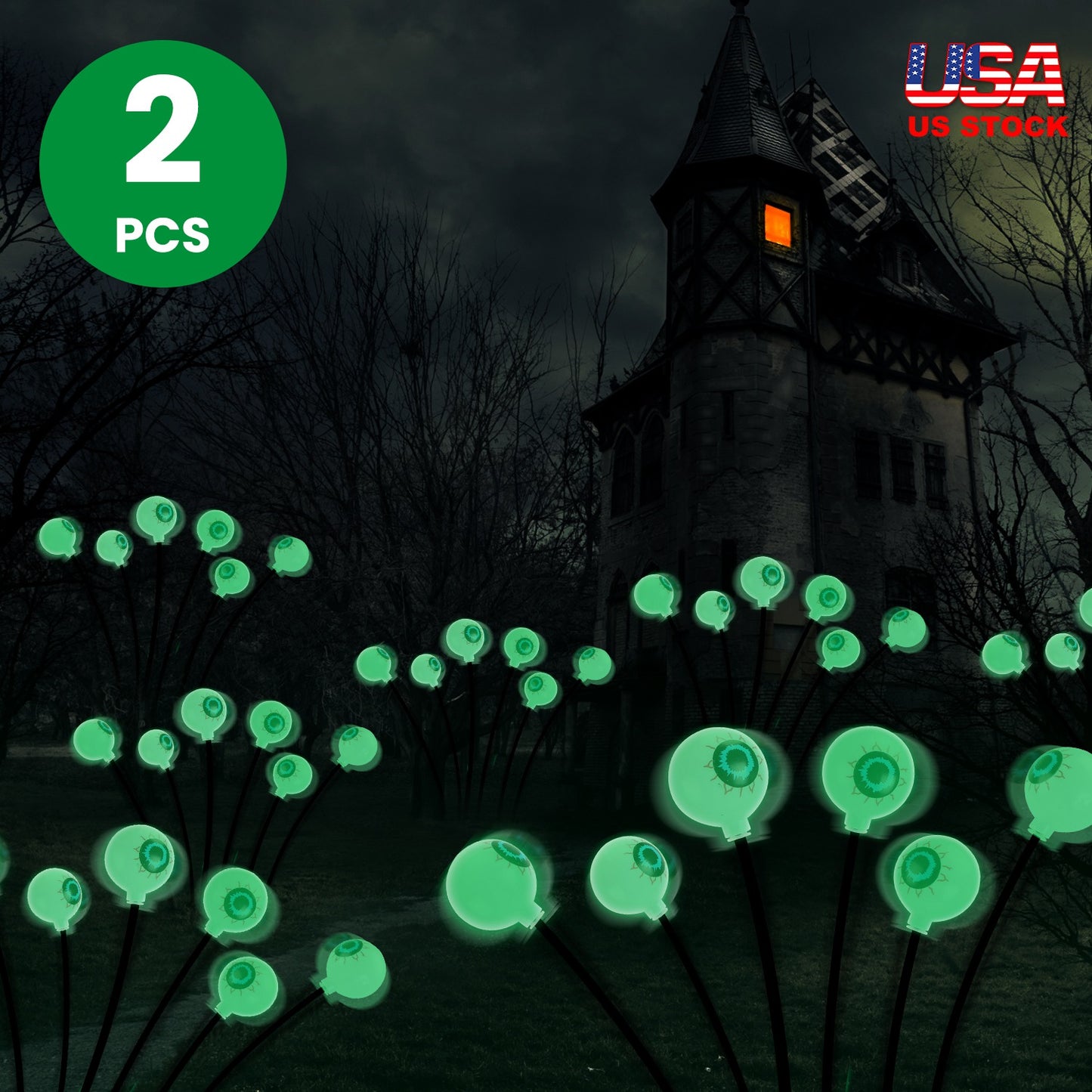 2Packs Solar Scary Eyeballs Lights Outdoor Halloween Decoration Swaying Light Halloween Path Lights Ornaments with Total 12LED IP65 Waterproof for Yar