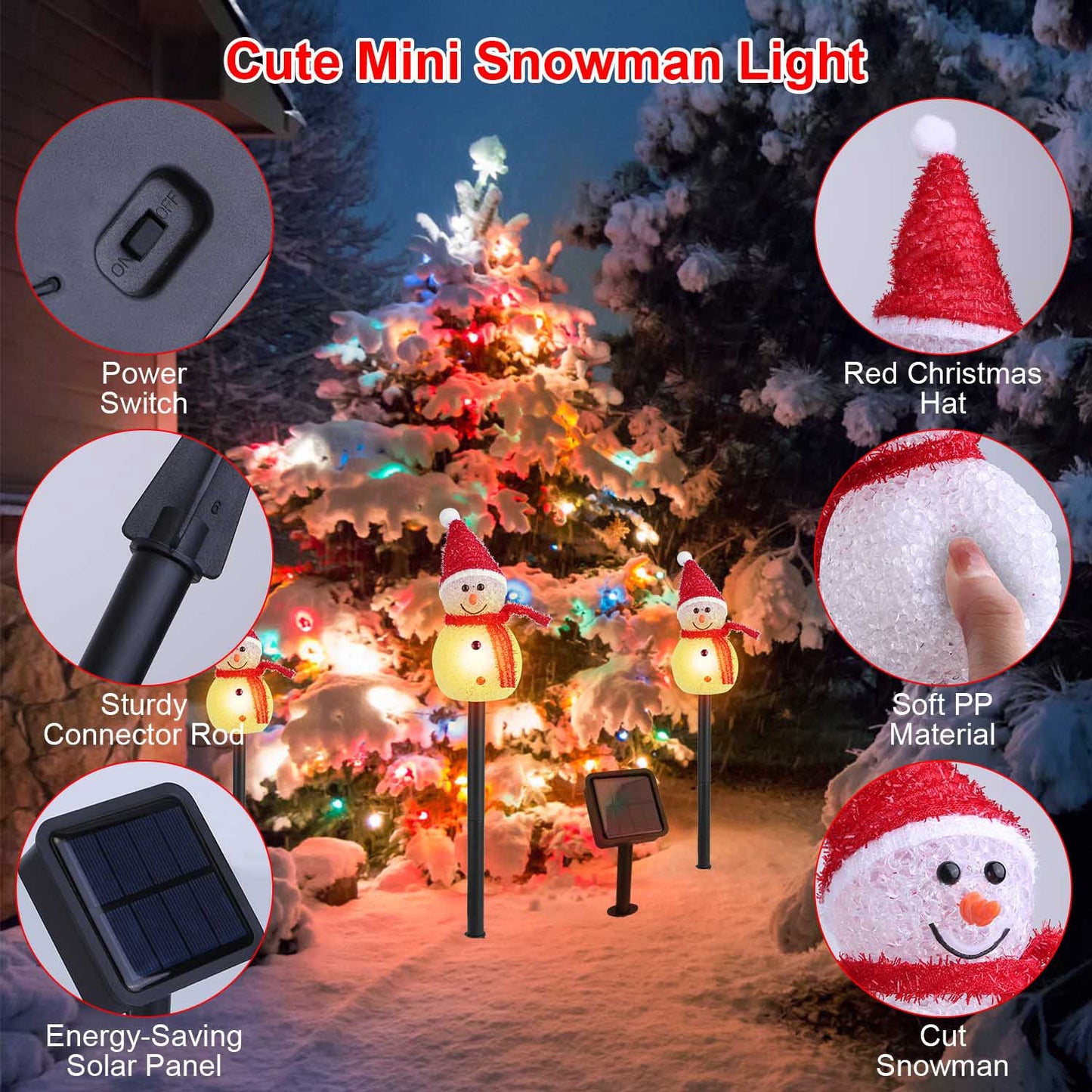 1Pc Solar Powered Lamp 3 Snowmen Outdoor Decorative Christmas Lamp Garden Stake Light IP55 Waterproof Santa Landscape Light Warm White LED Lighting Pa