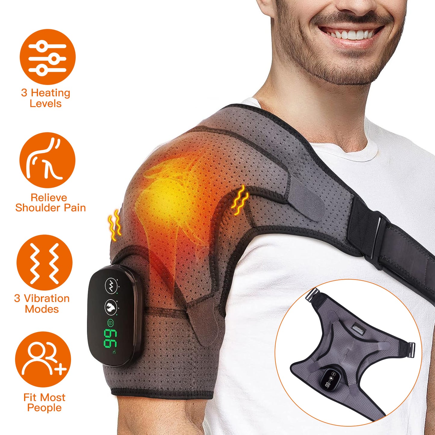 Cordless Shoulder Heating Pad Rechargeable Heated Shoulder Wrap MassagerÊShoulder Brace Supports with 3 Heating Levels 3 Vibration Modes for Left Righ