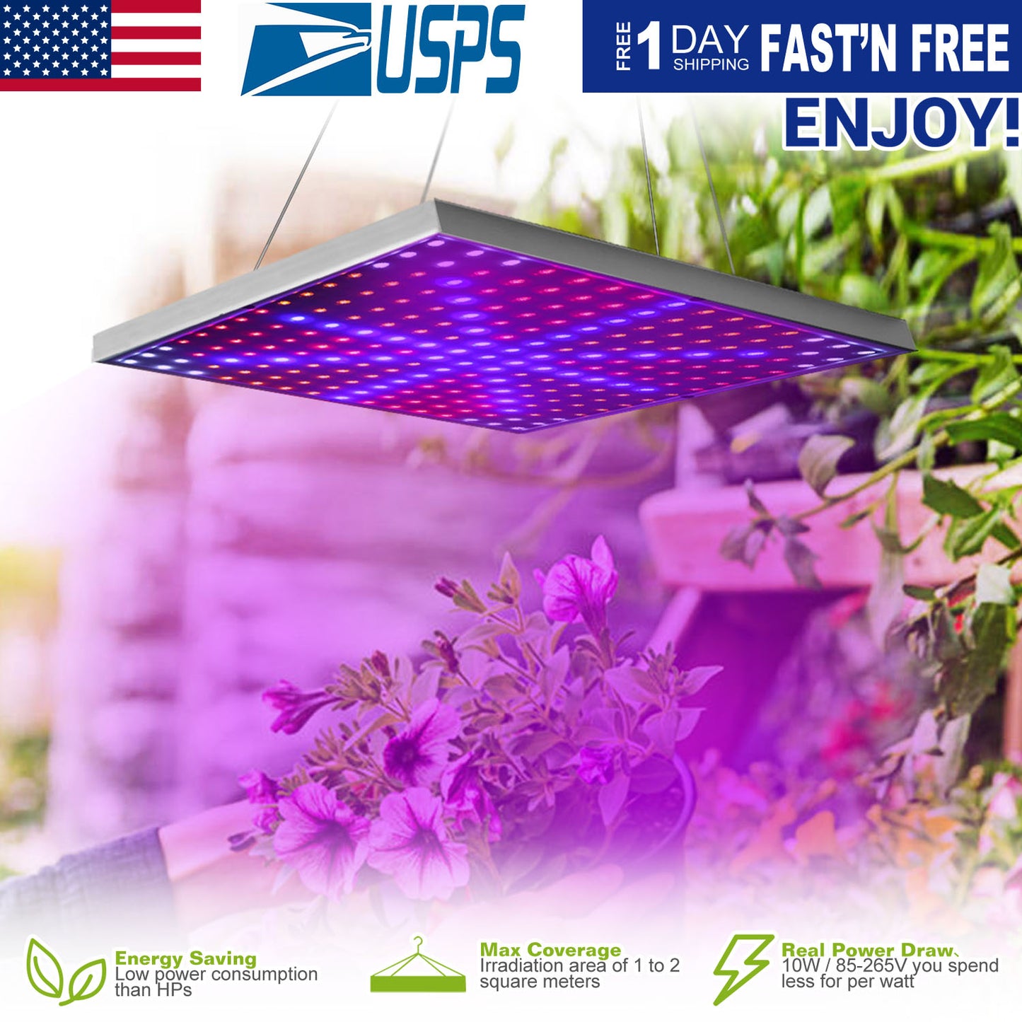 LED Grow Light Full Spectrum Hanging 225 LEDs Plant Grow Lamp Indoor Grow Light for Greenhouse Succulents Seedlings Plants Veg and Flower 15W LEDs