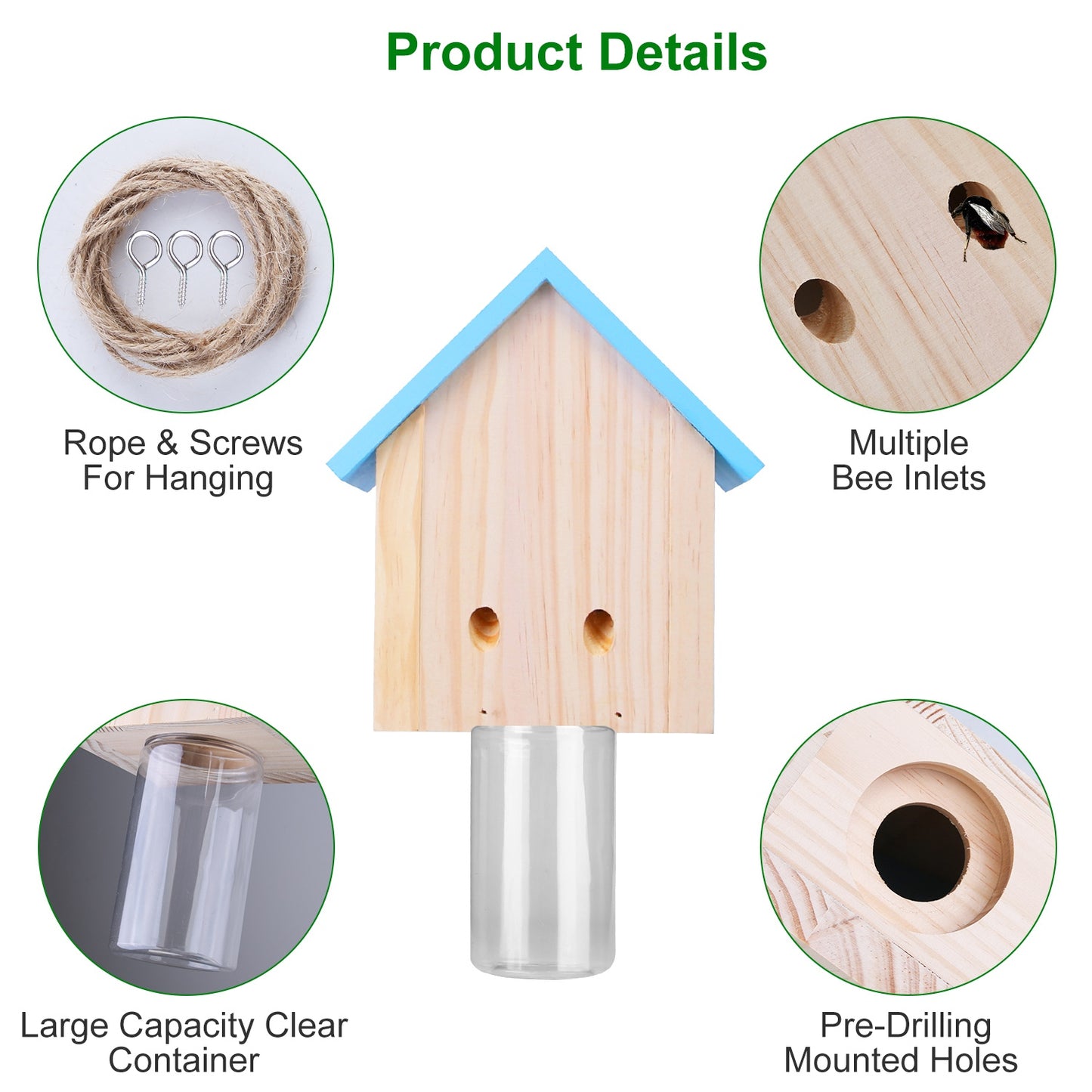 Wood Carpenter Bee Trap Outdoor Natural Pine Wood Outdoor Hanging Wooden Bee Trap For Outside Patio Deck Eave Fence