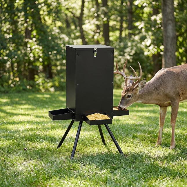 90LB Gravity Deer Feeder with 4 Feeding Trays and Stand