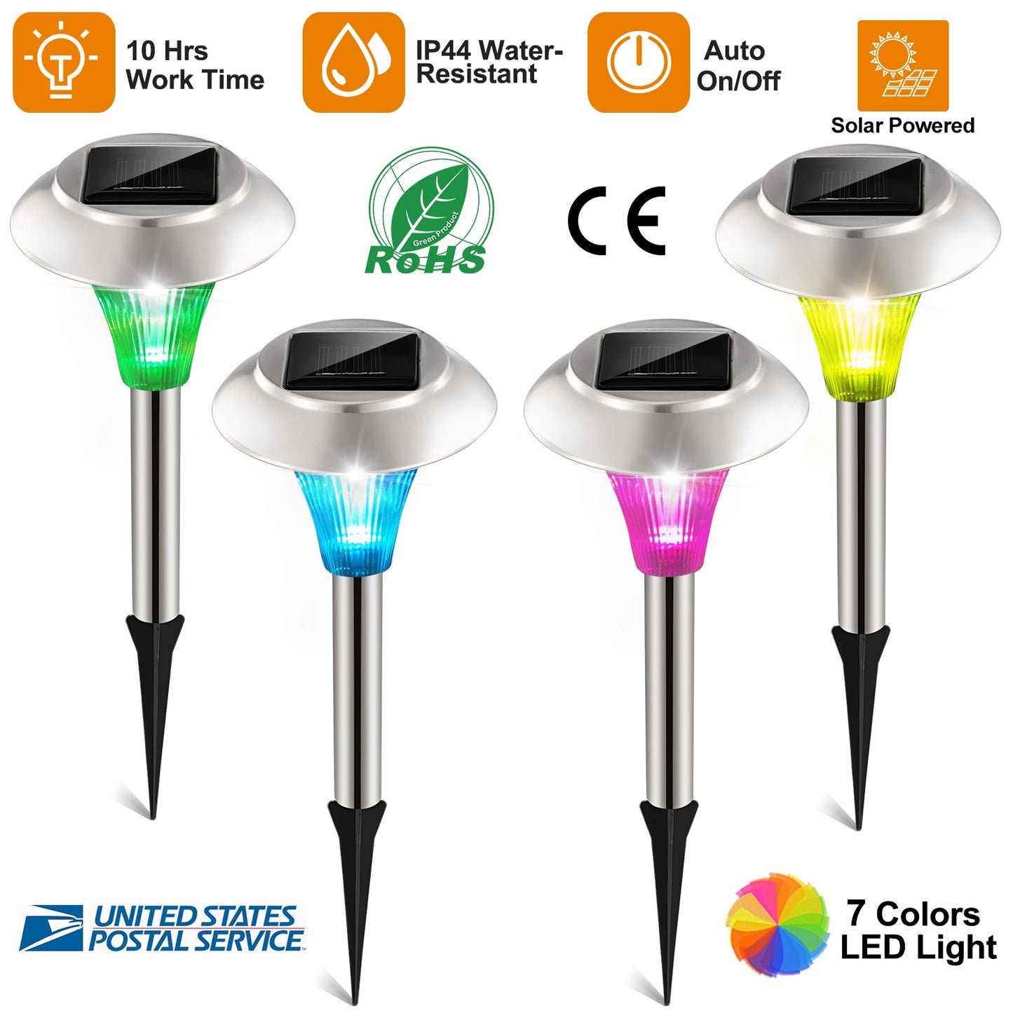 4Packs Solar Garden Lights Outdoor IP44 Waterproof Solar Pathway Lights Color Changing Landscape Lamps 10Hrs Lawn Lighting for Yard Driveway Walkway