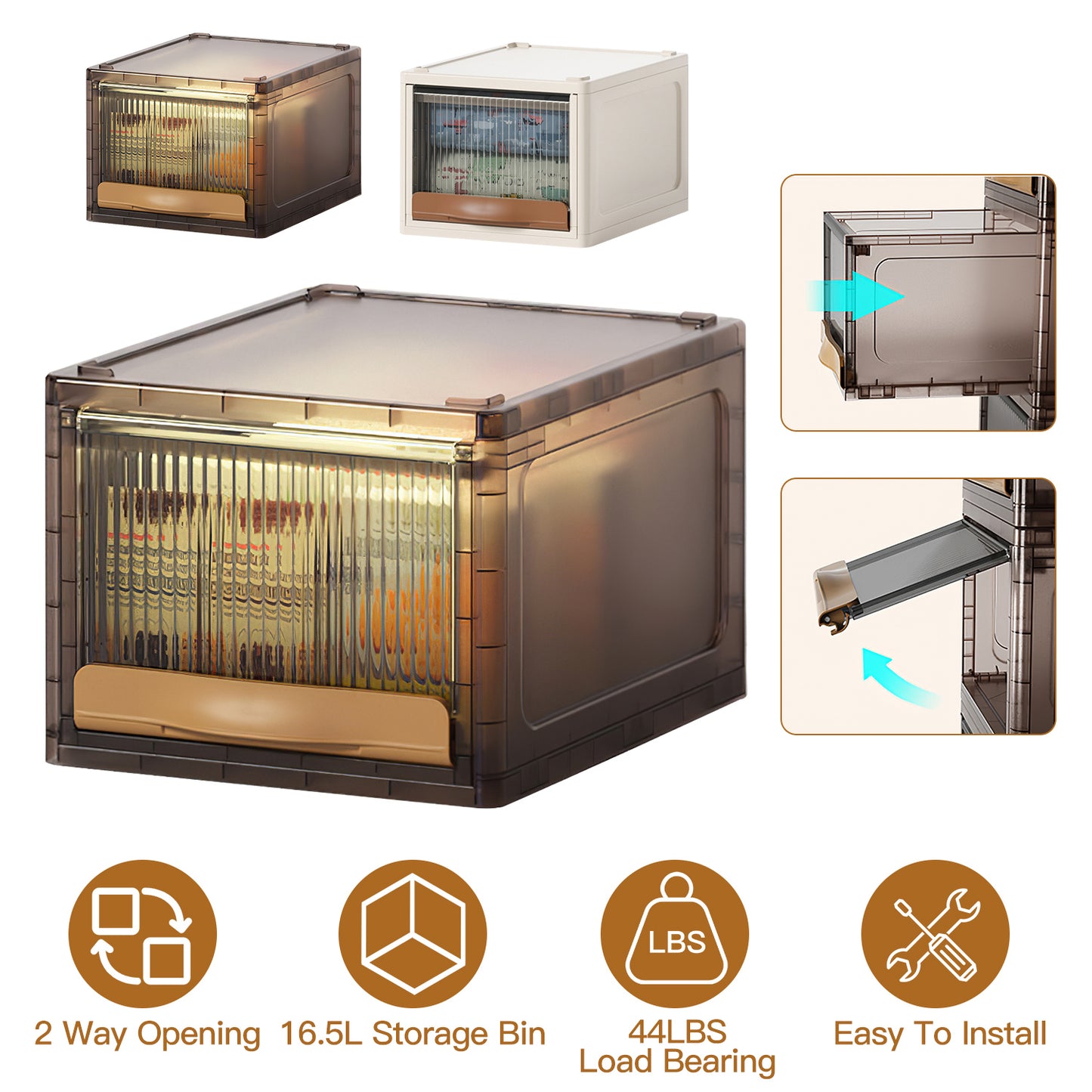 16.5L Stackable Storage Bin Plastic Drawer with Lid Closet Organizer Two Ways Opening Storage Box for Closet Kitchen Living Room Bedroom