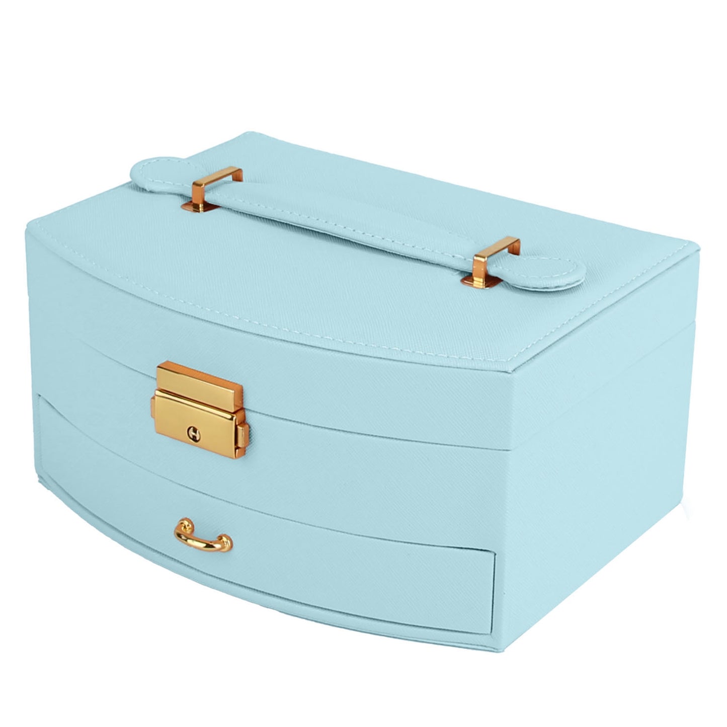 2-Layer Jewelry Box for Women Girls Lockable Leather Jewelry Organizer Jewelry Travel Case for Rings Earrings Necklaces Bracelets