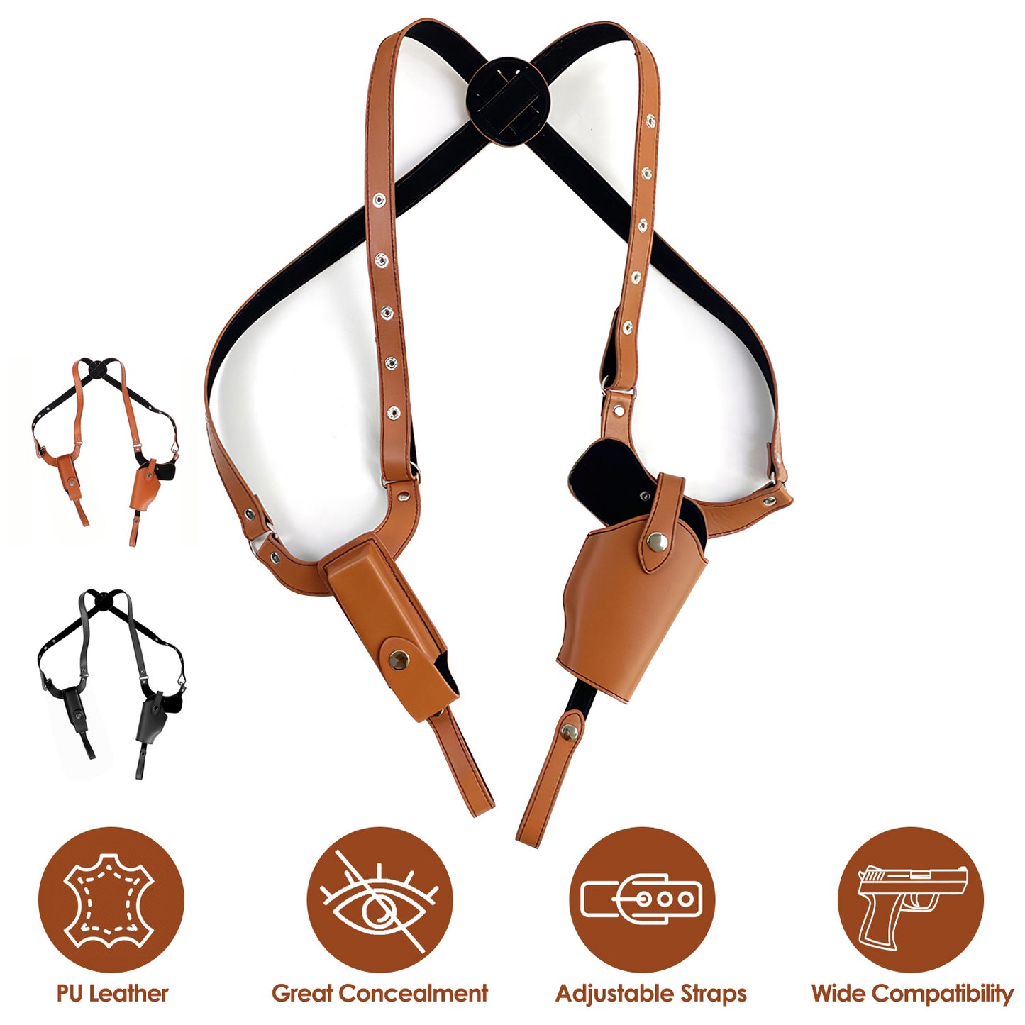 Shoulder Holster With Adjustable Straps Magazine Holder Vertical PU Leather Gun Holster For Concealed Carry Fit For M1911 Glock Sig Sauer