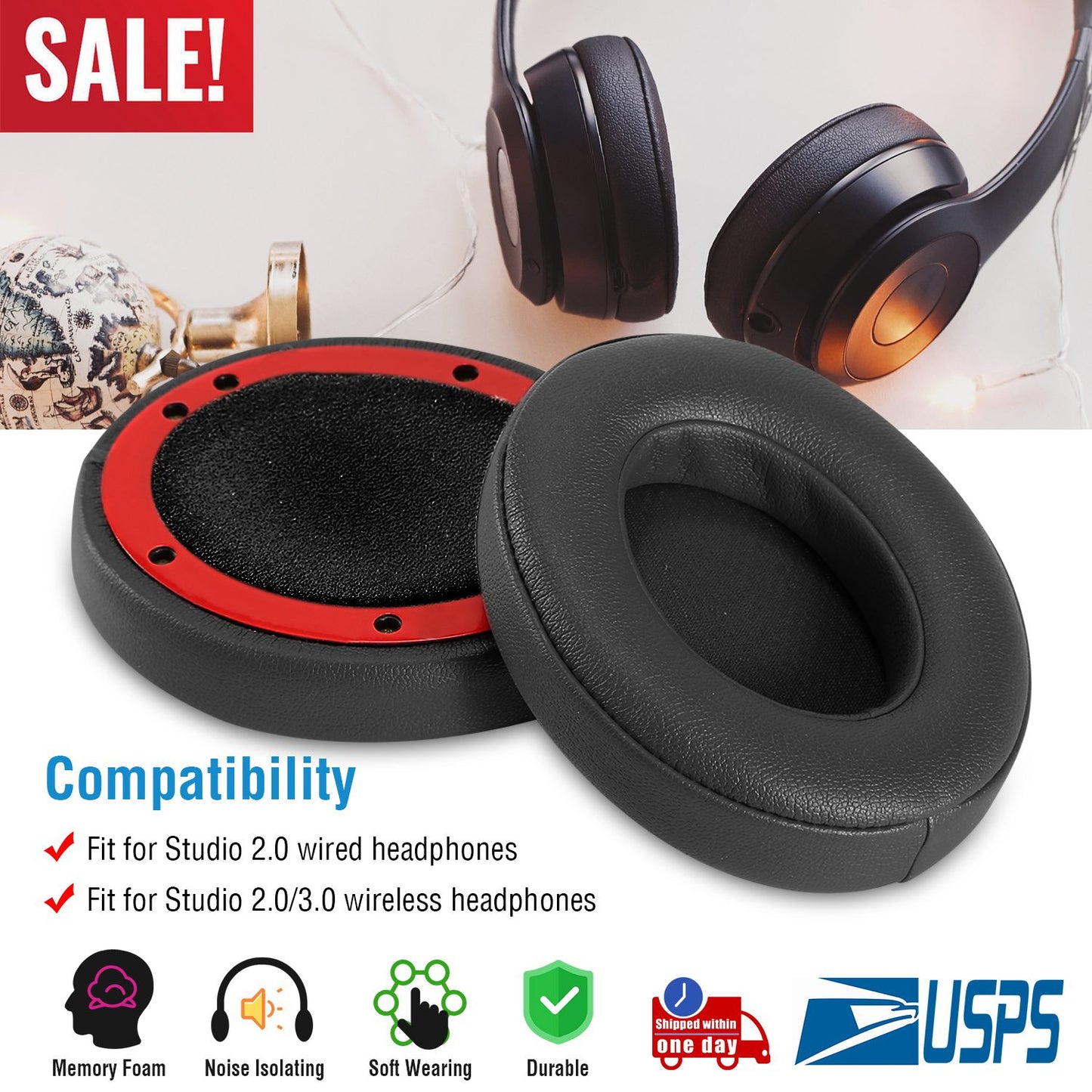Ear Cushion Pads For Beat Studio2.0/3.0 Ear Cups Cover Replacement Soft Memory Foam Ear Pads