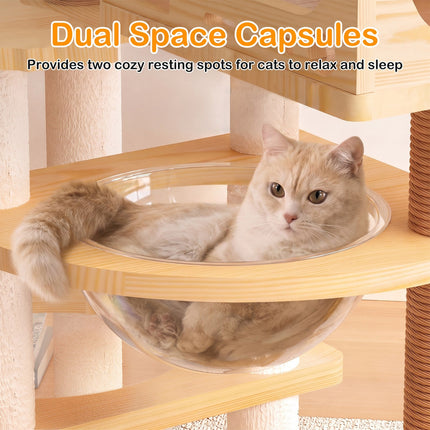 Cat Tree Tower 66.9" with Acrylic Capsules and Scratching Posts