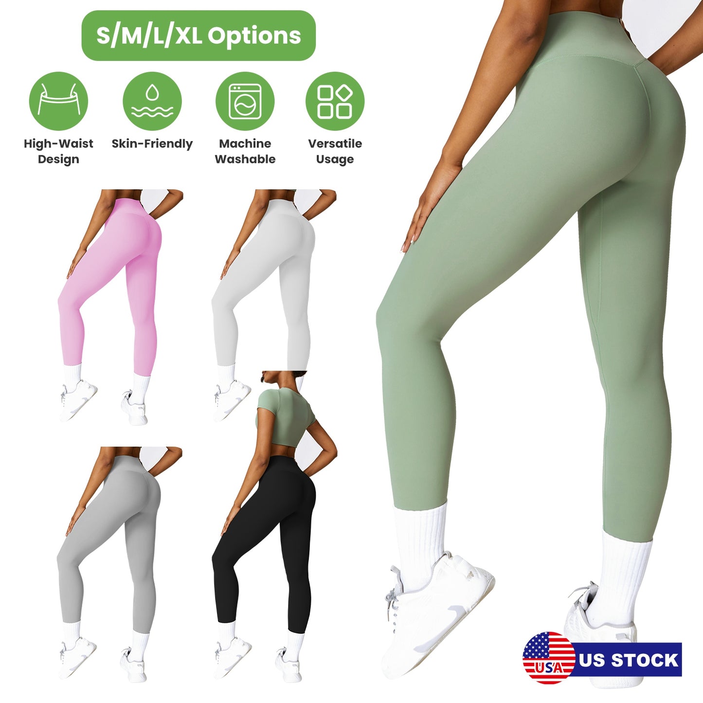 Women\'s High Waist Workout Leggings Tummy Control Compression Yoga Tight Pants Gym Pants Athletic Running Leggings with 25In Inseam No Front Seam