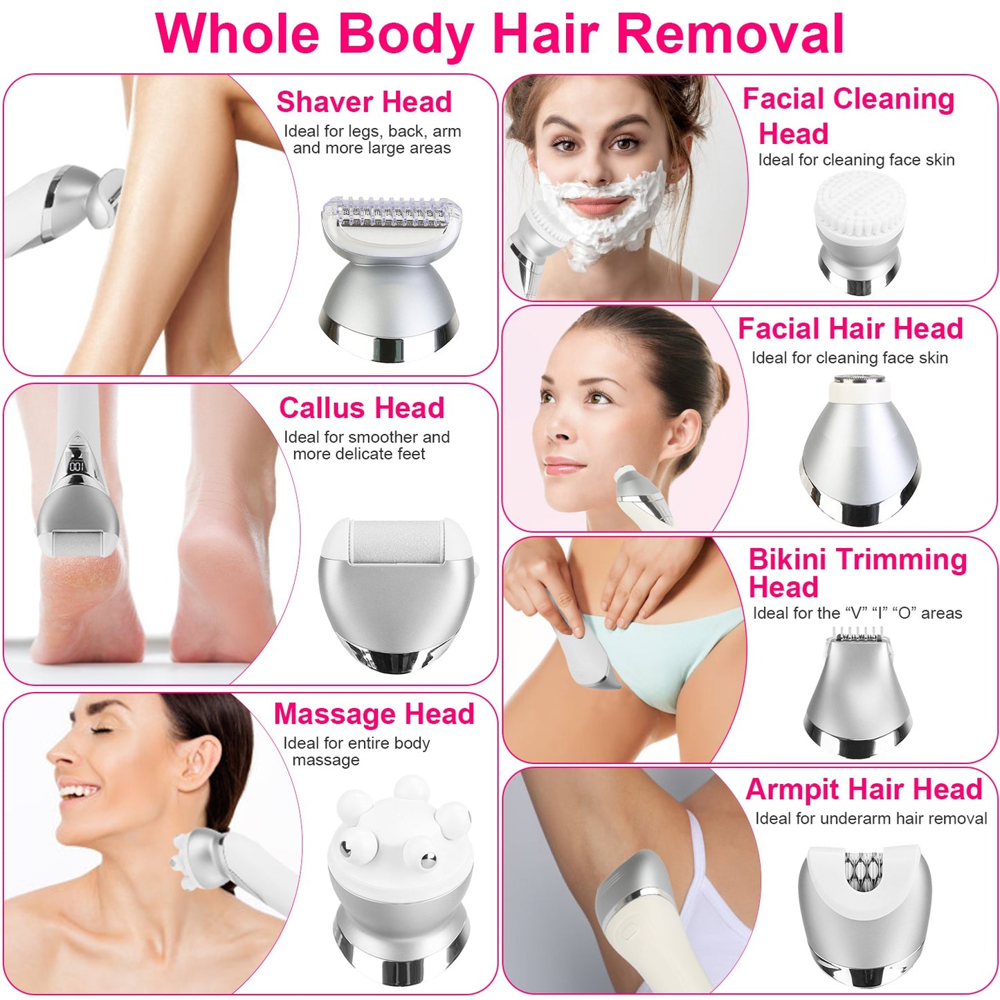 7 In 1 Electric Razor for Women Lady Hair Removal Epilators for Leg Face Arm Bikini Armpit Public Hairs IPX6 Wet and Dry Use Cordless Rechargeable Who