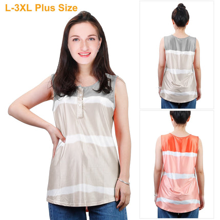 Women Tie-dye Sleeveless Tank Tops Summer Loose T Shirts Tops Button Down Shirts Vest Blouse Plus Size