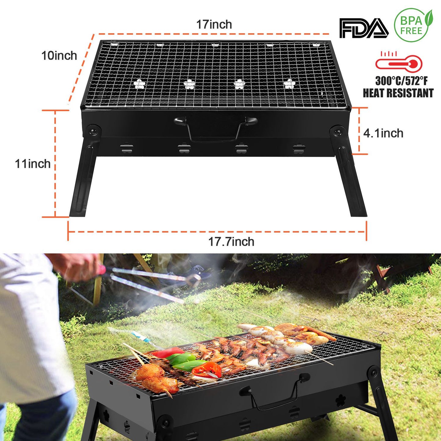 Portable BBQ Grill Foldable Charcoal Grill Lightweight Smoker Grill for Camping Picnics Garden Grilling