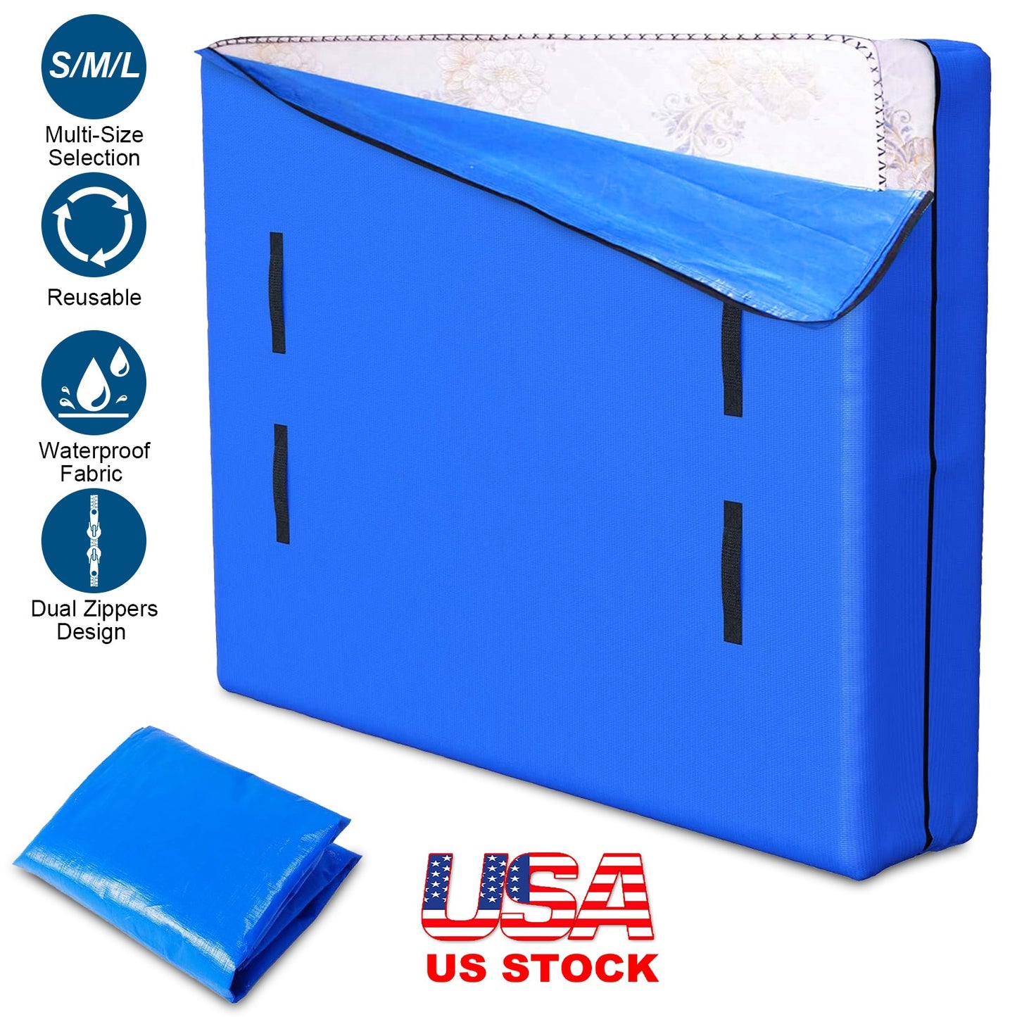 Reusable Mattress Bag for Moving Storage Waterproof Mattress Cover with Strong Wide Opening Zipper Strap Handles Mattress Protector Moving Supplies