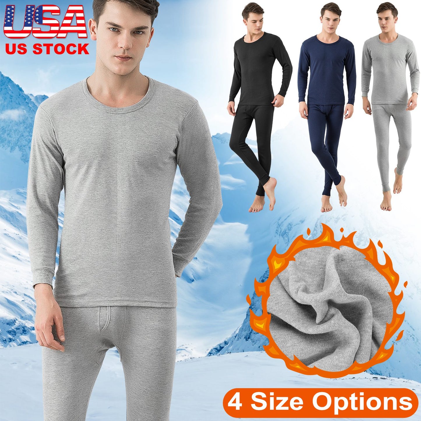 Men Thermal Underwear Set Long Johns Pants Long Sleeve Soft Underwear Kit Top Bottom Winter Sports Suits