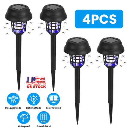 4 Pack Solar Powered Mosquito Zapper Outdoor Insect Killer Torch Waterproof Bug Zapper with UV Light White Light for Yard Garden Farm Patio