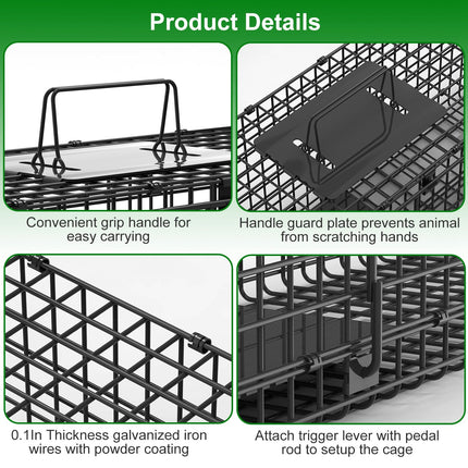 32in 2 Door Live Animal Cage Trap For Animals Under 12LBS Easy To Setup Humane Galvanized Iron Trap Cage For Rabbits Groundhogs Skunk Opossums Nutria
