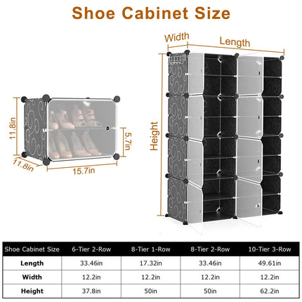 8-Tier Shoe Rack Organizer with Transparent Doors, 32 Pairs