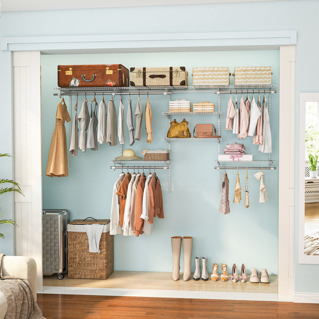 4-8 Feet Closet Organizers and Storage System with Hanging Rod for Laundry Bedroom