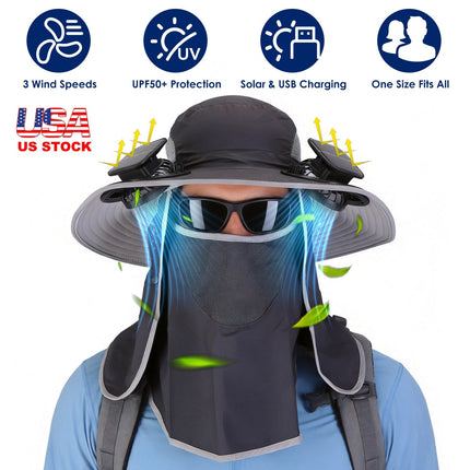 Solar Fan Hat with UPF50+ Sun Protection and Neck Flap