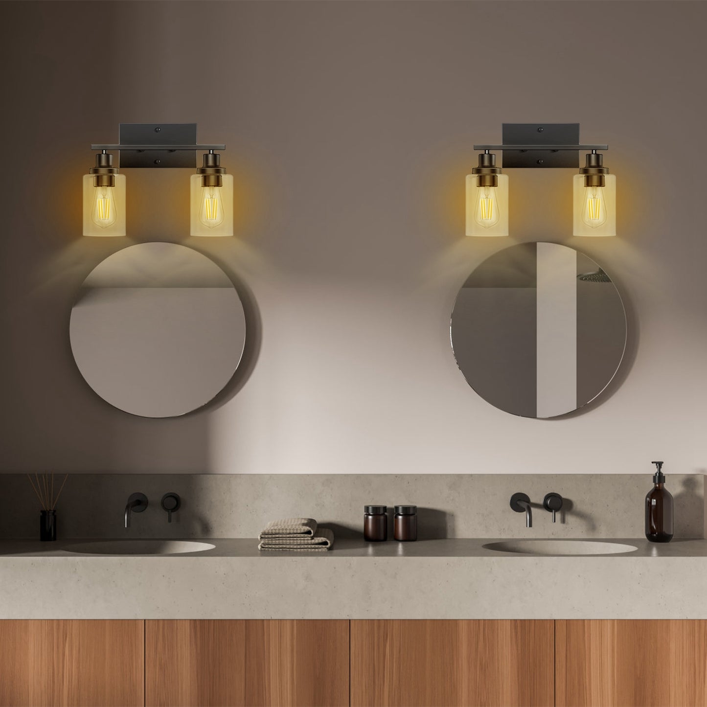 2 Light Wall Sconce Lighting with Clear Glass Shade Bathroom Vanity Lamp Fixture Modern Mounted Light for Porch Mirror Living Room Bedroom Hallway